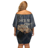New Zealand She’ll Be Right Family Matching Off Shoulder Short Dress and Hawaiian Shirt NZ Slang No. 8 Wire Map Pattern TS04 - Polynesian Pride