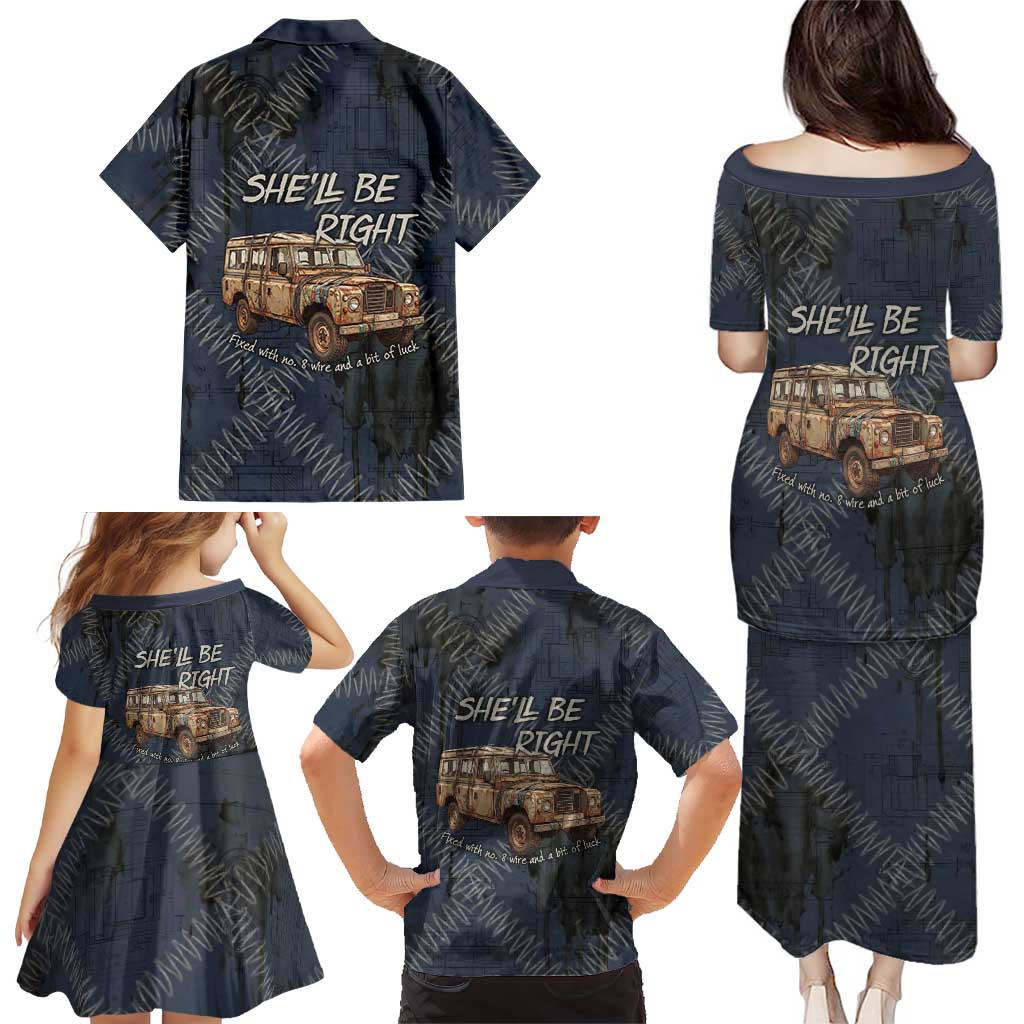 New Zealand She’ll Be Right Family Matching Puletasi and Hawaiian Shirt NZ Slang No. 8 Wire Map Pattern TS04 - Polynesian Pride