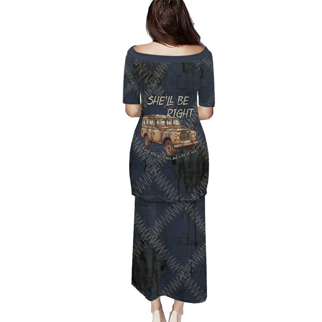 New Zealand She’ll Be Right Family Matching Puletasi and Hawaiian Shirt NZ Slang No. 8 Wire Map Pattern TS04 - Polynesian Pride