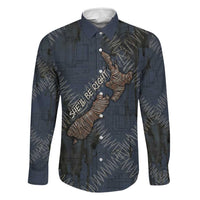 New Zealand She’ll Be Right Family Matching Short Sleeve Bodycon Dress and Hawaiian Shirt NZ Slang No. 8 Wire Map Pattern TS04 Dad's Shirt - Long Sleeve Navy Slate - Polynesian Pride
