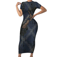New Zealand She’ll Be Right Family Matching Short Sleeve Bodycon Dress and Hawaiian Shirt NZ Slang No. 8 Wire Map Pattern TS04 Mom's Dress Navy Slate - Polynesian Pride