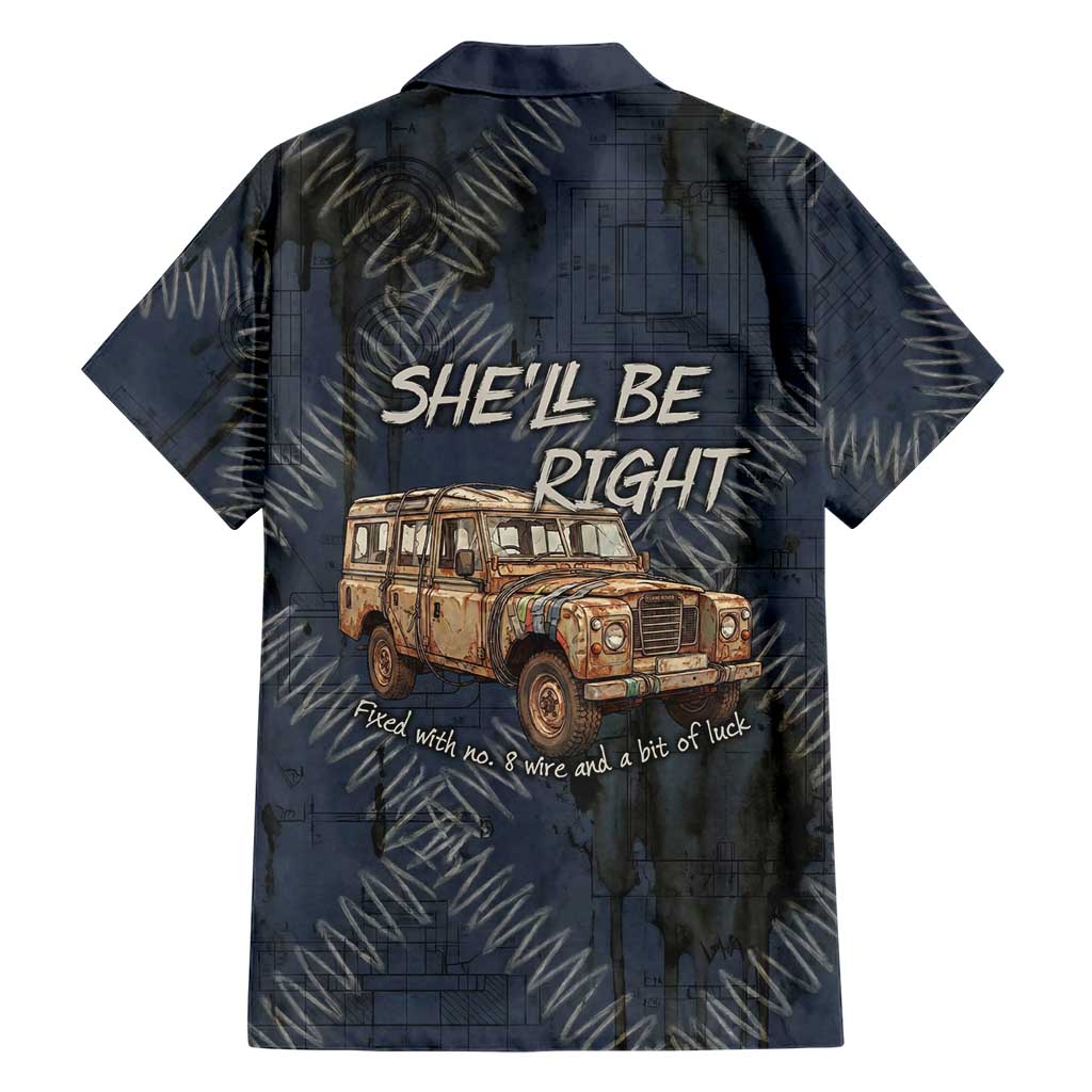 New Zealand She’ll Be Right Hawaiian Shirt NZ Slang No. 8 Wire Map Pattern