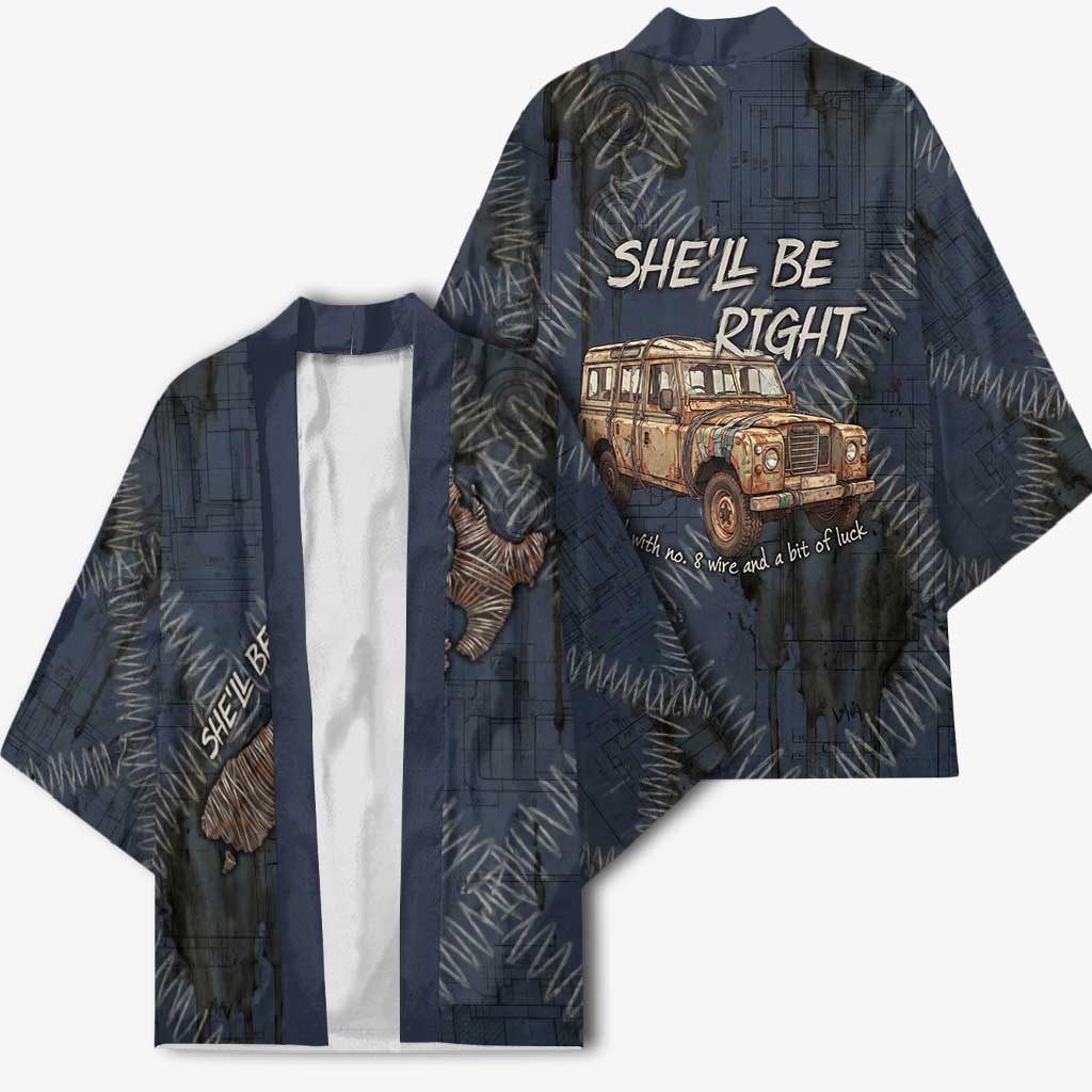 New Zealand She’ll Be Right Kimono NZ Slang No. 8 Wire Map Pattern