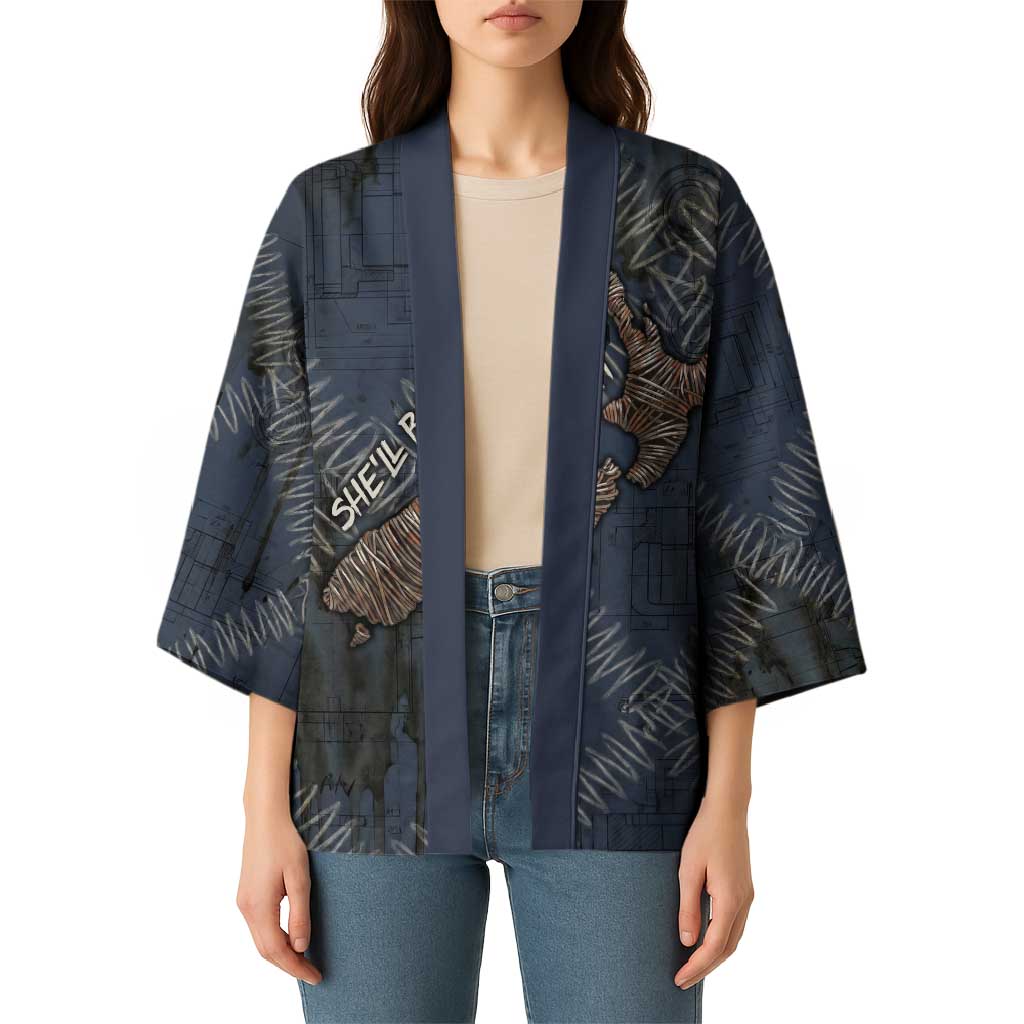 New Zealand She’ll Be Right Kimono NZ Slang No. 8 Wire Map Pattern
