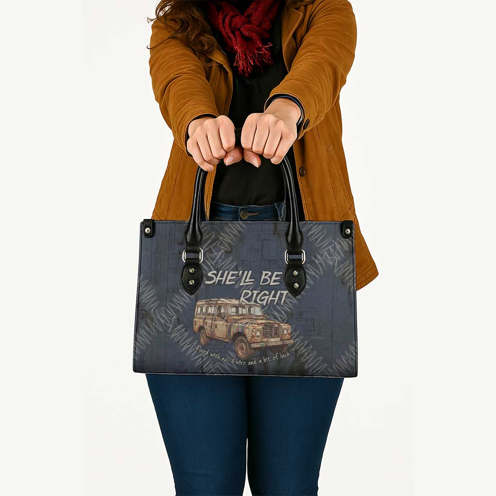 New Zealand She’ll Be Right Leather Bag NZ Slang No. 8 Wire Map Pattern