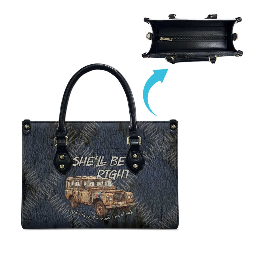 New Zealand She’ll Be Right Leather Bag NZ Slang No. 8 Wire Map Pattern