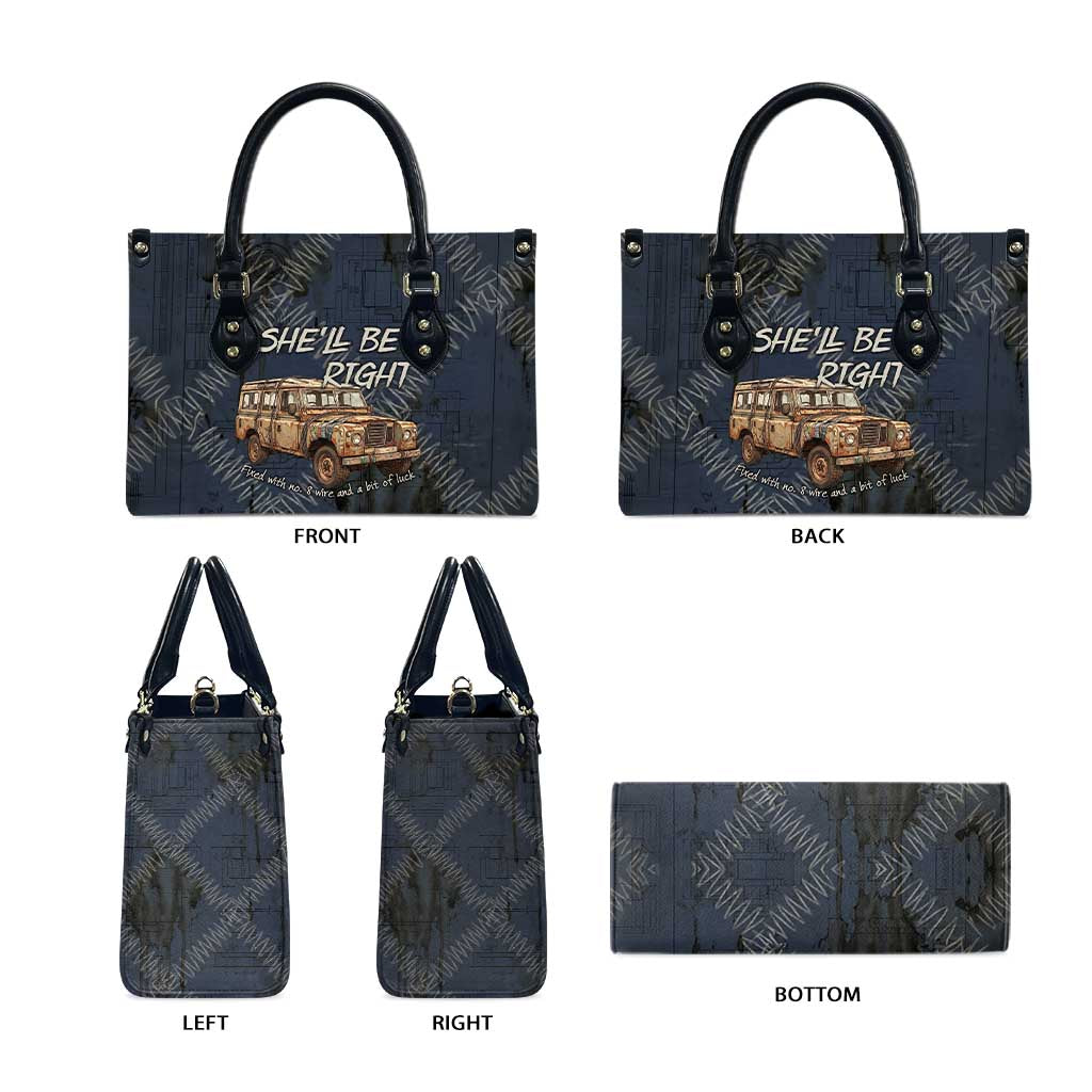 New Zealand She’ll Be Right Leather Bag NZ Slang No. 8 Wire Map Pattern