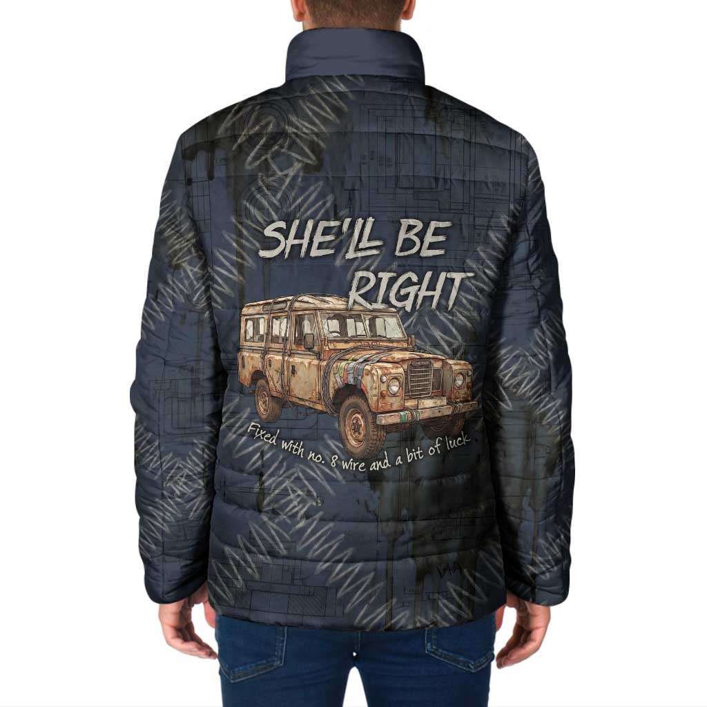 New Zealand She’ll Be Right Padded Jacket NZ Slang No. 8 Wire Map Pattern TS04 - Polynesian Pride