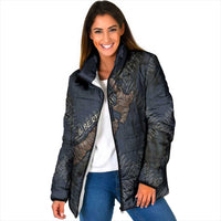 New Zealand She’ll Be Right Padded Jacket NZ Slang No. 8 Wire Map Pattern TS04 Women Navy Slate - Polynesian Pride