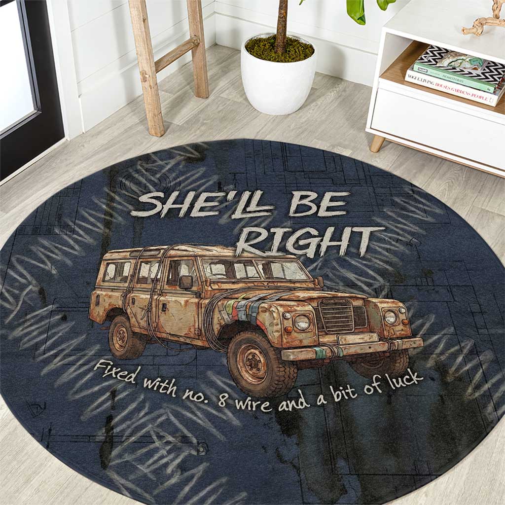 New Zealand She’ll Be Right Round Carpet NZ Slang No. 8 Wire Map Pattern TS04 Navy Slate - Polynesian Pride