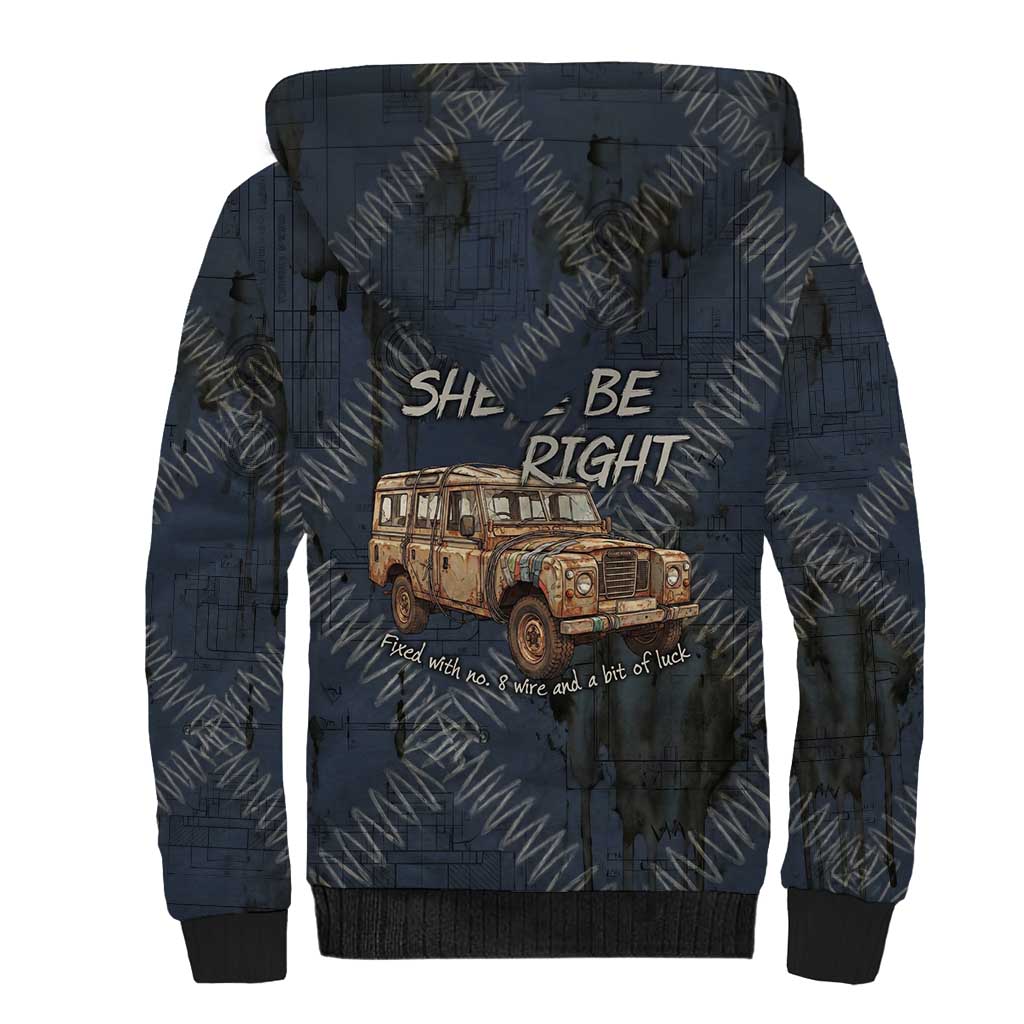 New Zealand She’ll Be Right Sherpa Hoodie NZ Slang No. 8 Wire Map Pattern