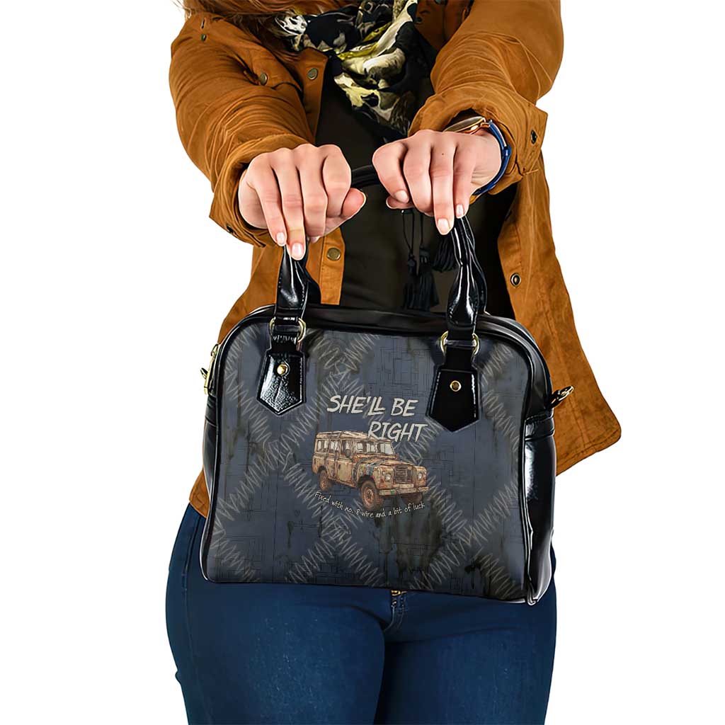 New Zealand She’ll Be Right Shoulder Handbag NZ Slang No. 8 Wire Map Pattern TS04 One Size Navy Slate - Polynesian Pride