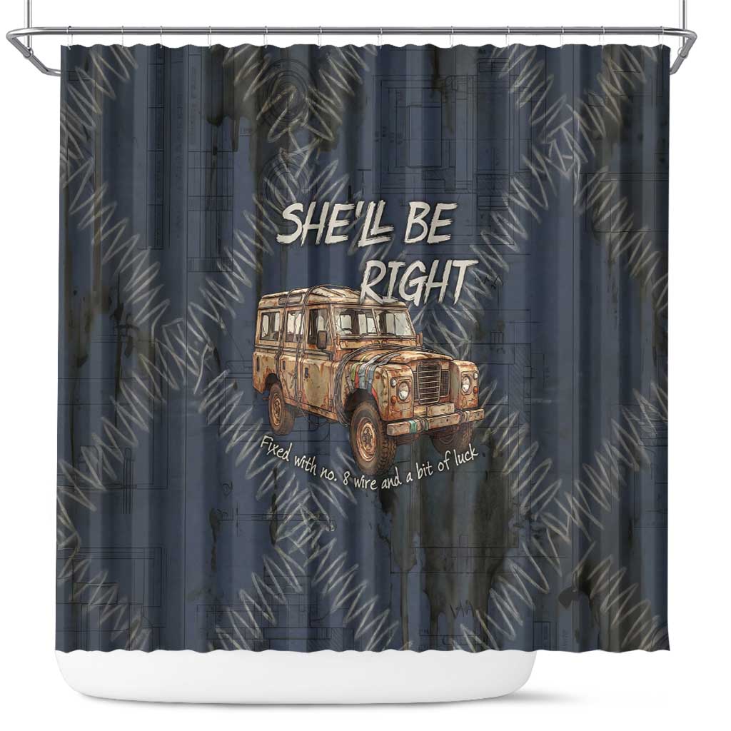 New Zealand She’ll Be Right Shower Curtain NZ Slang No. 8 Wire Map Pattern TS04 Navy Slate - Polynesian Pride