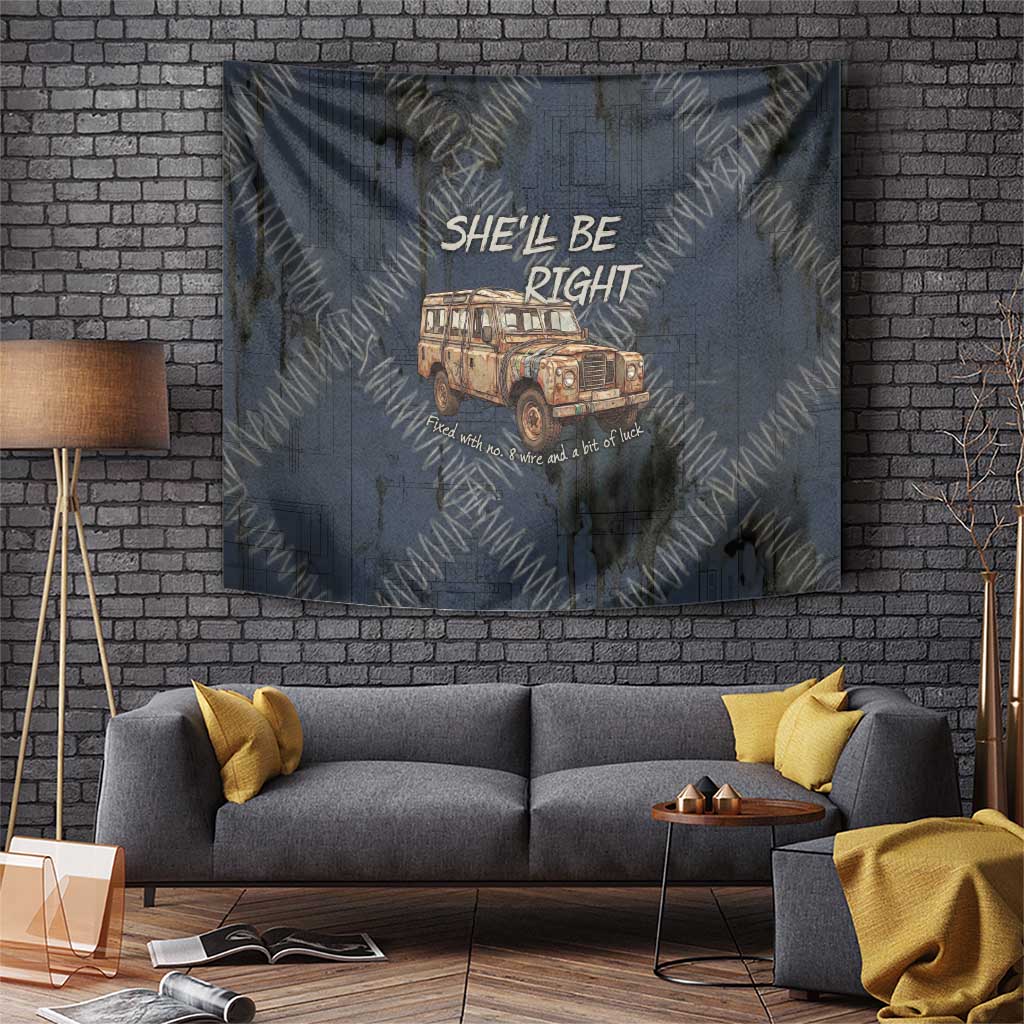 New Zealand She’ll Be Right Tapestry NZ Slang No. 8 Wire Map Pattern TS04 Navy Slate - Polynesian Pride
