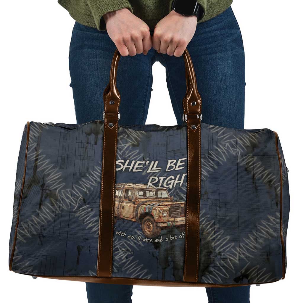 New Zealand She’ll Be Right Travel Bag NZ Slang No. 8 Wire Map Pattern TS04 Navy Slate - Polynesian Pride