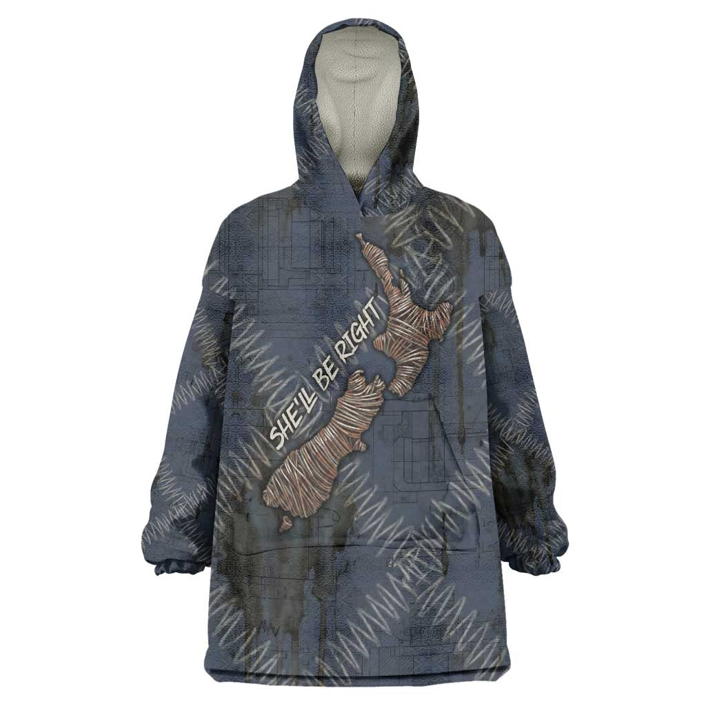 New Zealand She’ll Be Right Wearable Blanket Hoodie NZ Slang No. 8 Wire Map Pattern