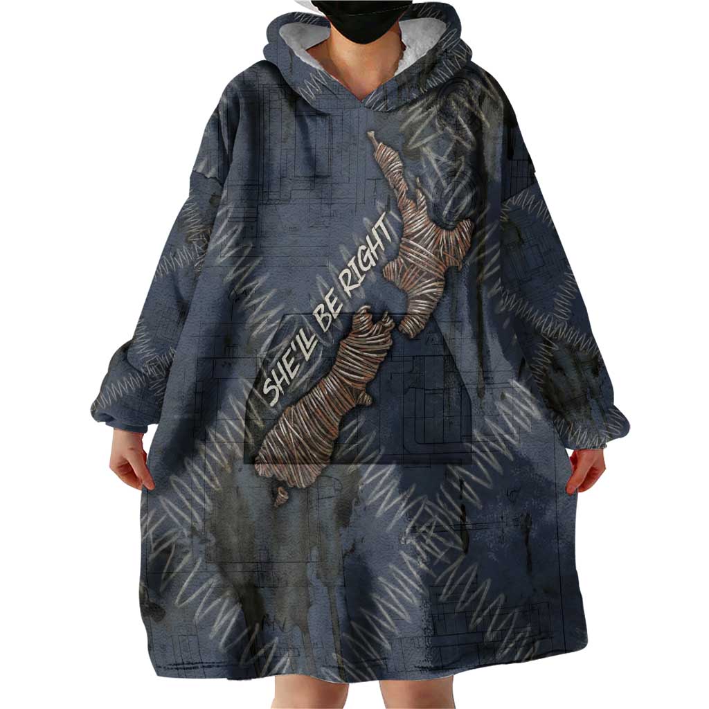 New Zealand She’ll Be Right Wearable Blanket Hoodie NZ Slang No. 8 Wire Map Pattern