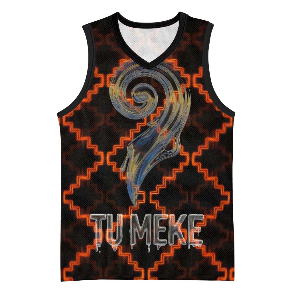 Tu Meke Maori New Zealand Slang Basketball Jersey with Glow Neon Step Style TS04 Unisex Black Orange - Polynesian Pride