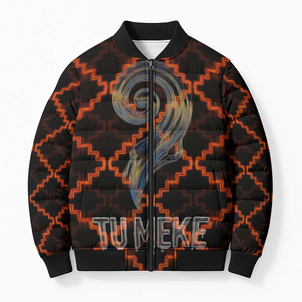 Tu Meke Maori New Zealand Slang Bomber Puffer Jacket with Glow Neon Step Style