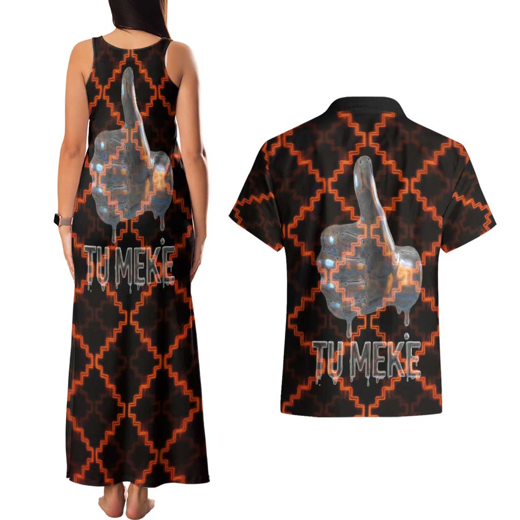 Tu Meke Maori New Zealand Slang Couples Matching Tank Maxi Dress and Hawaiian Shirt with Glow Neon Step Style