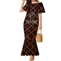 Tu Meke Maori New Zealand Slang Family Matching Mermaid Dress and Hawaiian Shirt with Glow Neon Step Style TS04 Mom's Dress Black Orange - Polynesian Pride