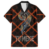 Tu Meke Maori New Zealand Slang Family Matching Off The Shoulder Long Sleeve Dress and Hawaiian Shirt with Glow Neon Step Style TS04 Dad's Shirt - Short Sleeve Black Orange - Polynesian Pride