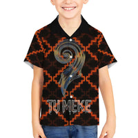 Tu Meke Maori New Zealand Slang Family Matching Puletasi and Hawaiian Shirt with Glow Neon Step Style TS04 Son's Shirt Black Orange - Polynesian Pride