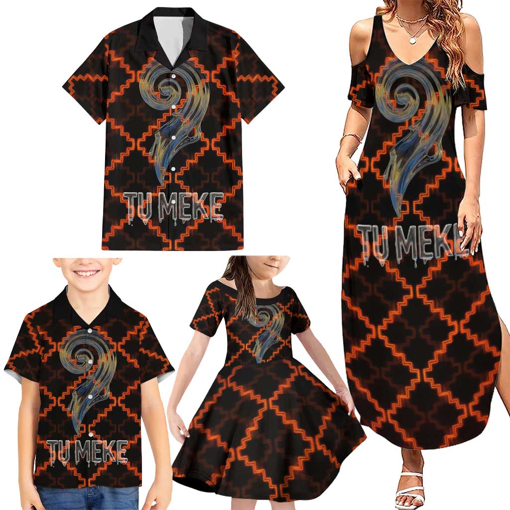 Tu Meke Maori New Zealand Slang Family Matching Summer Maxi Dress and Hawaiian Shirt with Glow Neon Step Style TS04 - Polynesian Pride