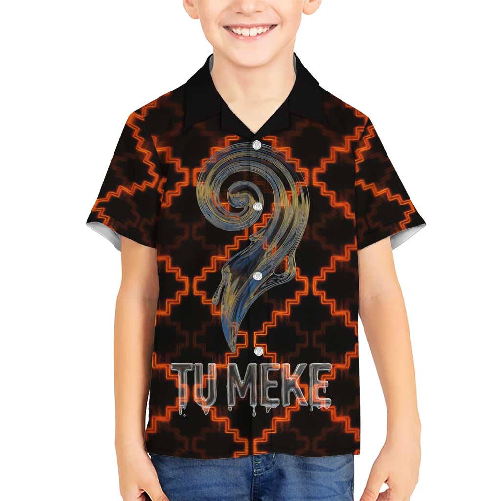 Tu Meke Maori New Zealand Slang Kid Hawaiian Shirt with Glow Neon Step Style