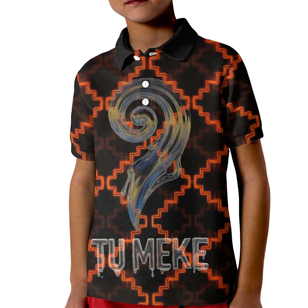 Tu Meke Maori New Zealand Slang Kid Polo Shirt with Glow Neon Step Style TS04 Kid Black Orange - Polynesian Pride