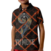 Tu Meke Maori New Zealand Slang Kid Polo Shirt with Glow Neon Step Style TS04 Kid Black Orange - Polynesian Pride