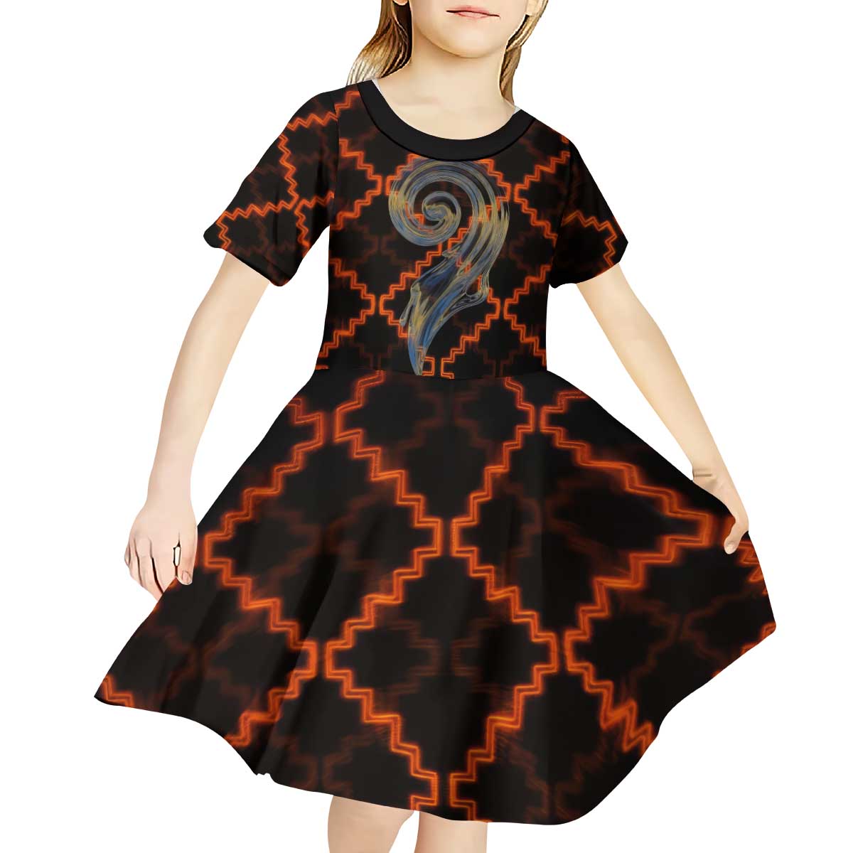 Tu Meke Maori New Zealand Slang Kid Short Sleeve Dress with Glow Neon Step Style TS04 - Polynesian Pride