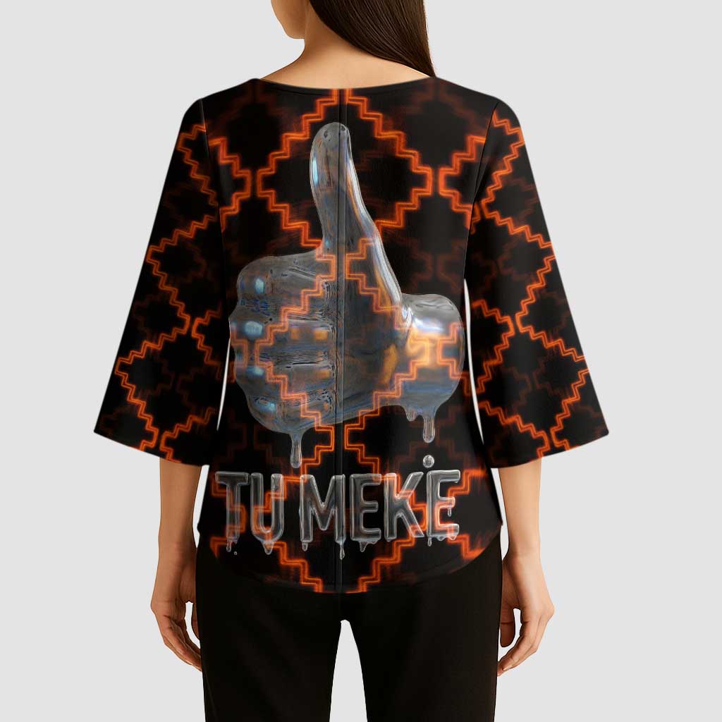 Tu Meke Maori New Zealand Slang Kimono Sleeve Blouse with Glow Neon Step Style