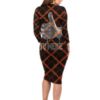 Tu Meke Maori New Zealand Slang Long Sleeve Bodycon Dress with Glow Neon Step Style TS04 - Polynesian Pride