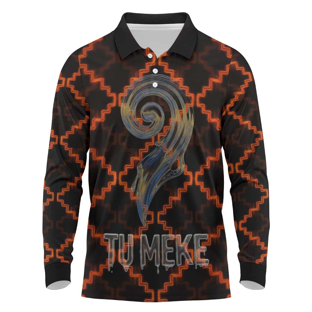 Tu Meke Maori New Zealand Slang Long Sleeve Polo Shirt with Glow Neon Step Style