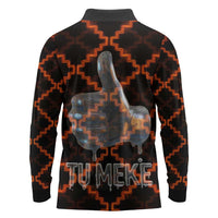 Tu Meke Maori New Zealand Slang Long Sleeve Polo Shirt with Glow Neon Step Style