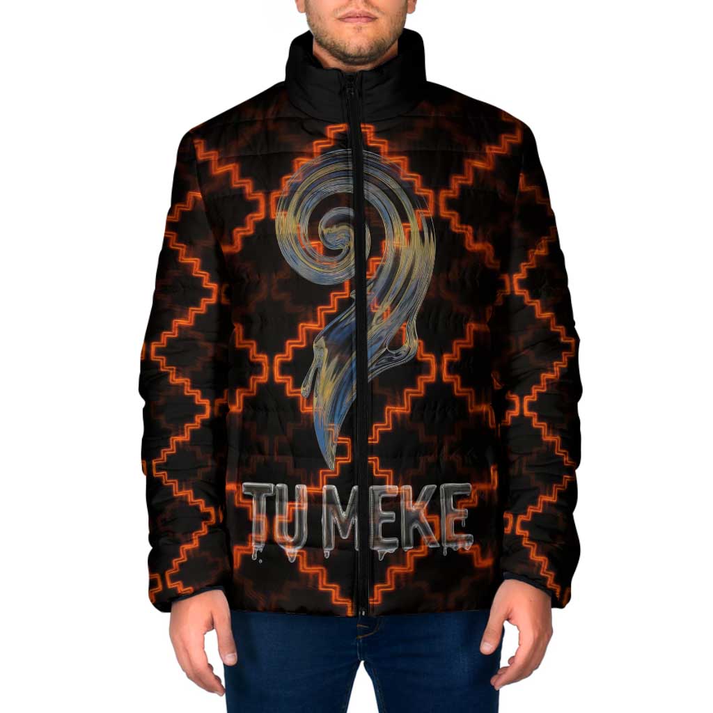 Tu Meke Maori New Zealand Slang Padded Jacket with Glow Neon Step Style TS04 Men Black Orange - Polynesian Pride