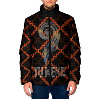 Tu Meke Maori New Zealand Slang Padded Jacket with Glow Neon Step Style TS04 Men Black Orange - Polynesian Pride