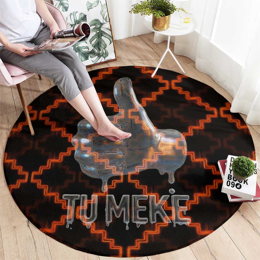 Tu Meke Maori New Zealand Slang Round Carpet with Glow Neon Step Style