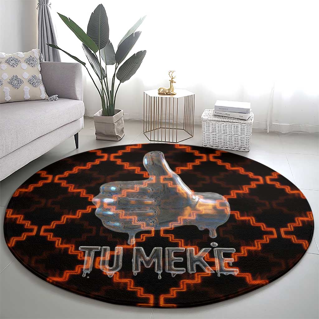 Tu Meke Maori New Zealand Slang Round Carpet with Glow Neon Step Style