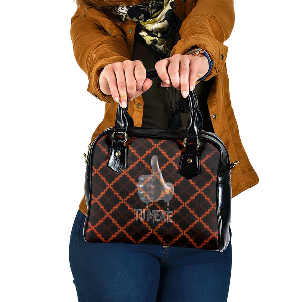 Tu Meke Maori New Zealand Slang Shoulder Handbag with Glow Neon Step Style TS04 One Size Black Orange - Polynesian Pride