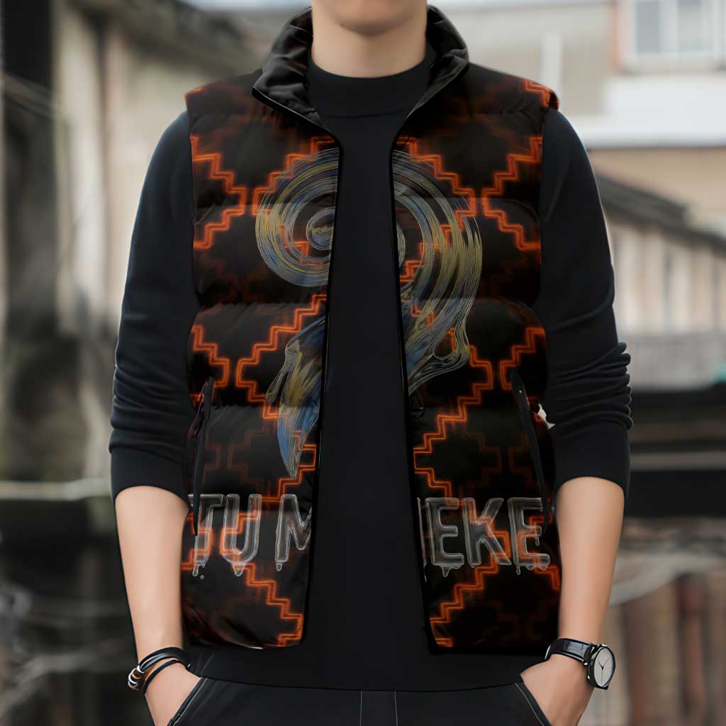 Tu Meke Maori New Zealand Slang Sleeveless Puffer Jacket with Glow Neon Step Style