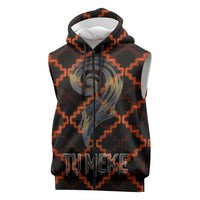 Tu Meke Maori New Zealand Slang Sleeveless Zip Hoodie with Glow Neon Step Style TS04 Black Orange - Polynesian Pride