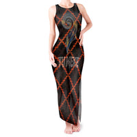 Tu Meke Maori New Zealand Slang Tank Maxi Dress with Glow Neon Step Style TS04 Women Black Orange - Polynesian Pride