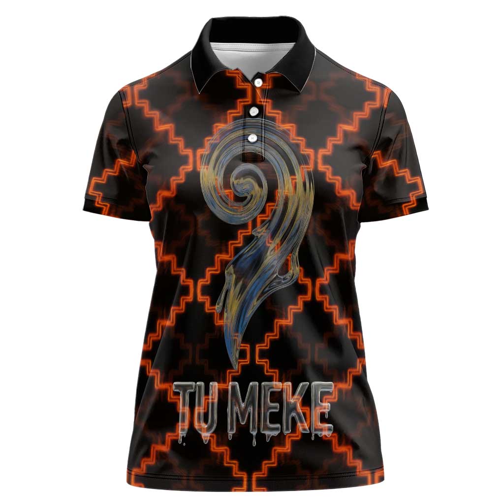 Tu Meke Maori New Zealand Slang Women Polo Shirt with Glow Neon Step Style