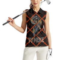 Tu Meke Maori New Zealand Slang Women Sleeveless Polo Shirt with Glow Neon Step Style