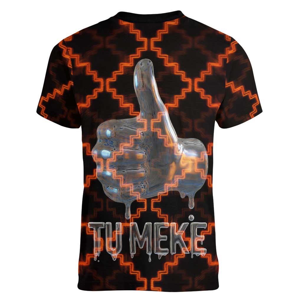 Tu Meke Maori New Zealand Slang Women V-Neck T-Shirt with Glow Neon Step Style TS04 - Polynesian Pride