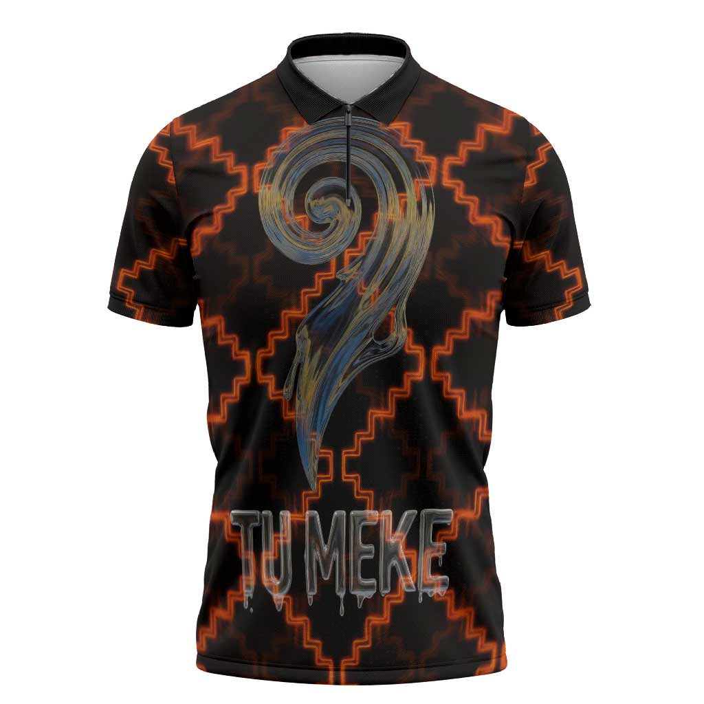 Tu Meke Maori New Zealand Slang Zipper Polo Shirt with Glow Neon Step Style
