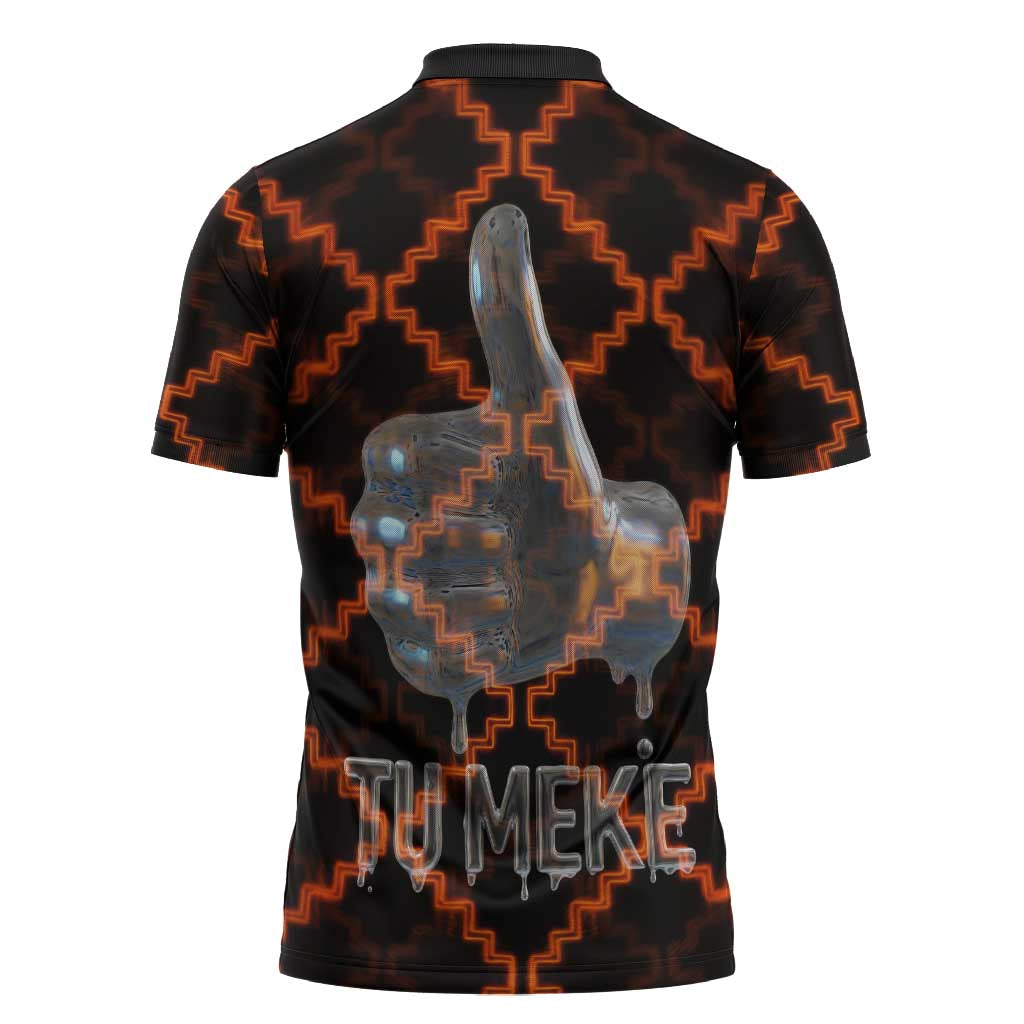 Tu Meke Maori New Zealand Slang Zipper Polo Shirt with Glow Neon Step Style