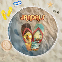 Kiwi Jandal Beach Life Beach Blanket New Zealand Flip Flops Ocean Wave Surf Style TS04 One Size 150cm Beige Cyan - Polynesian Pride